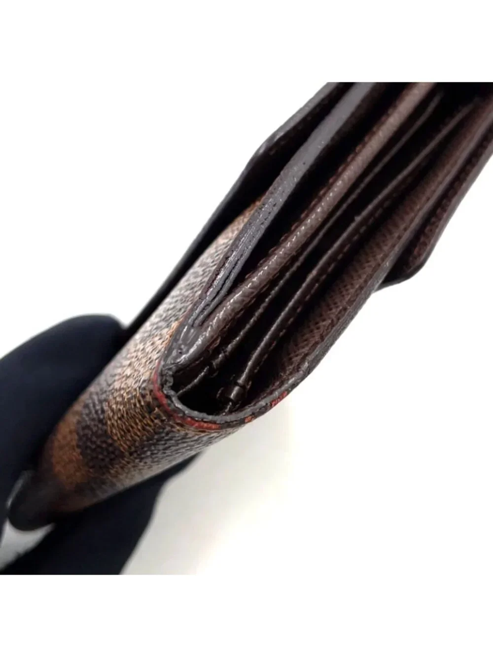 Louis Vuitton Portefeuille Elise Damier Ebene Leather with Initials Brown Hook